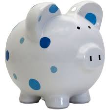 Piggy Bank White with Blue Dots