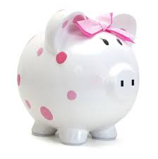 Piggy Bank White with Pink dots